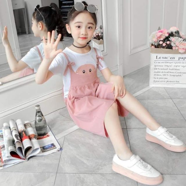 Set Yếm Heo Dễ Thương Cho Bé Gái 2, 3, 4, 5 Tuổi