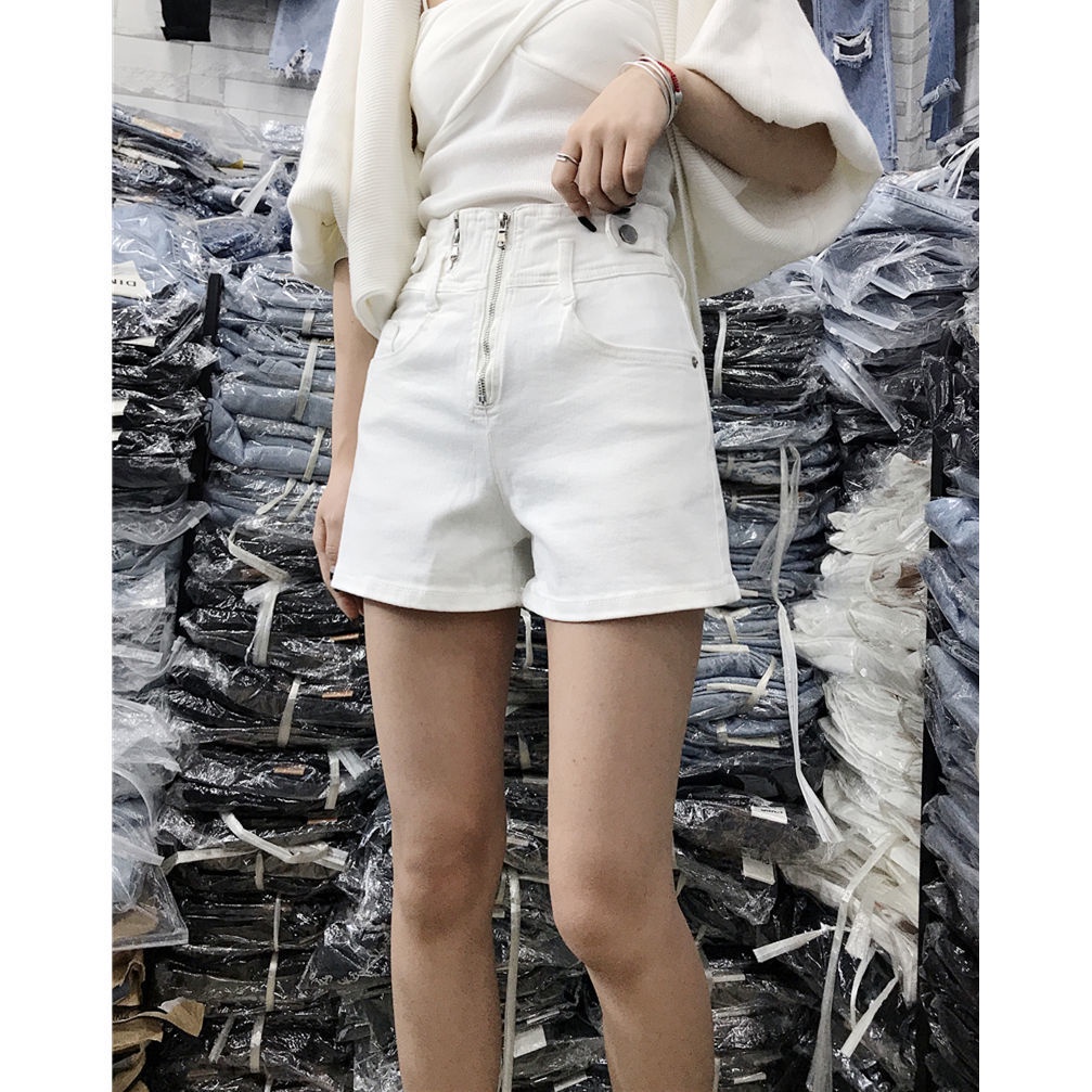 Jiashucheng Quần Short Denim Dáng Chữ A Lưng Cao Phối Khóa Kéo Phong Cách Châu Âu Thời Trang Mùa Hè 2022 Mới