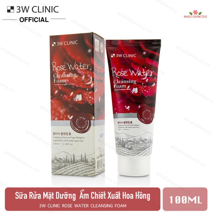 [Mã giảm giá] Sữa rửa mặt hoa hồng 3W Clinic Rose Water Foam Cleansing 100ml