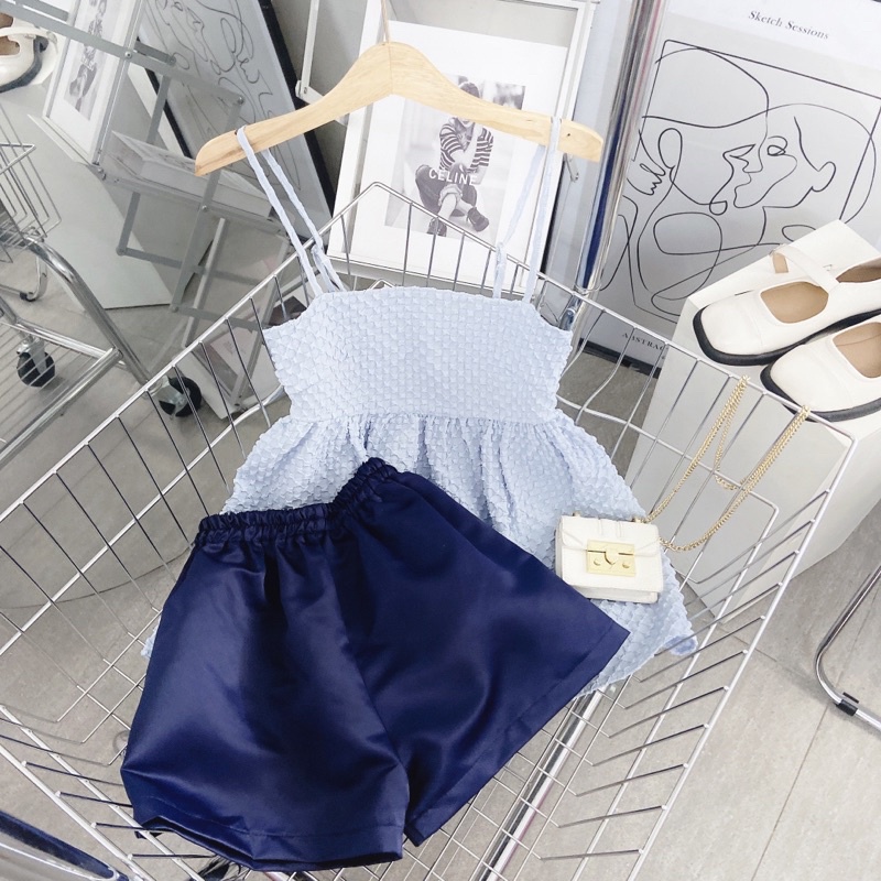 SET ÁO XỐP XANH 2 DÂY BBD + QUẦN SHORT XANH ĐẬM