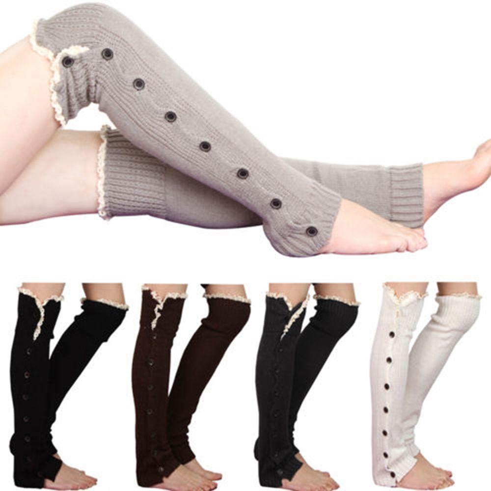 Tất Ống Chân Giữ Ấm Phối Ren Đính Nút Thời Trang Mới Cho Nữ