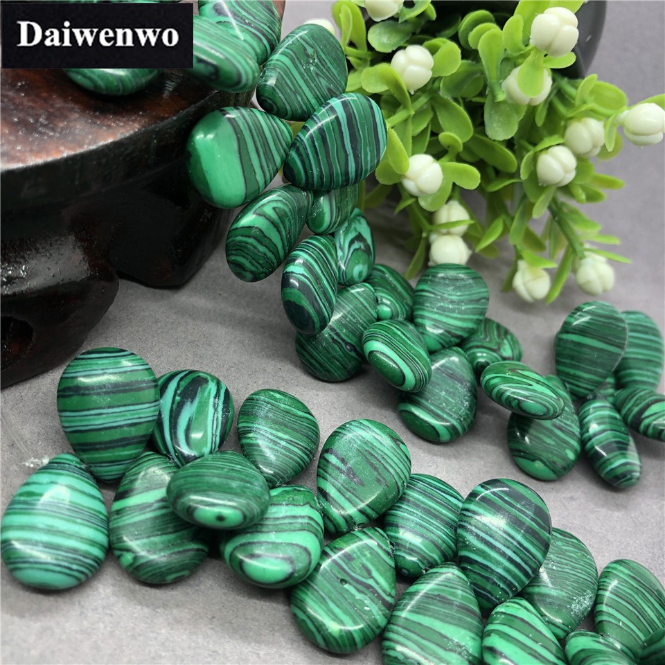 Đá Malachite Tự Nhiên Hình Giọt Nước Phẳng Dùng Làm Mặt Dây Chuyền / Bông Tai DIY