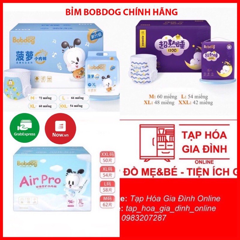 Tã bỉm dán/quần Bobdog siêu thấm 1200ml nước đủ size S26/M24/L22/XL20/XXL18 (air pro ,Dứa,Đêm)