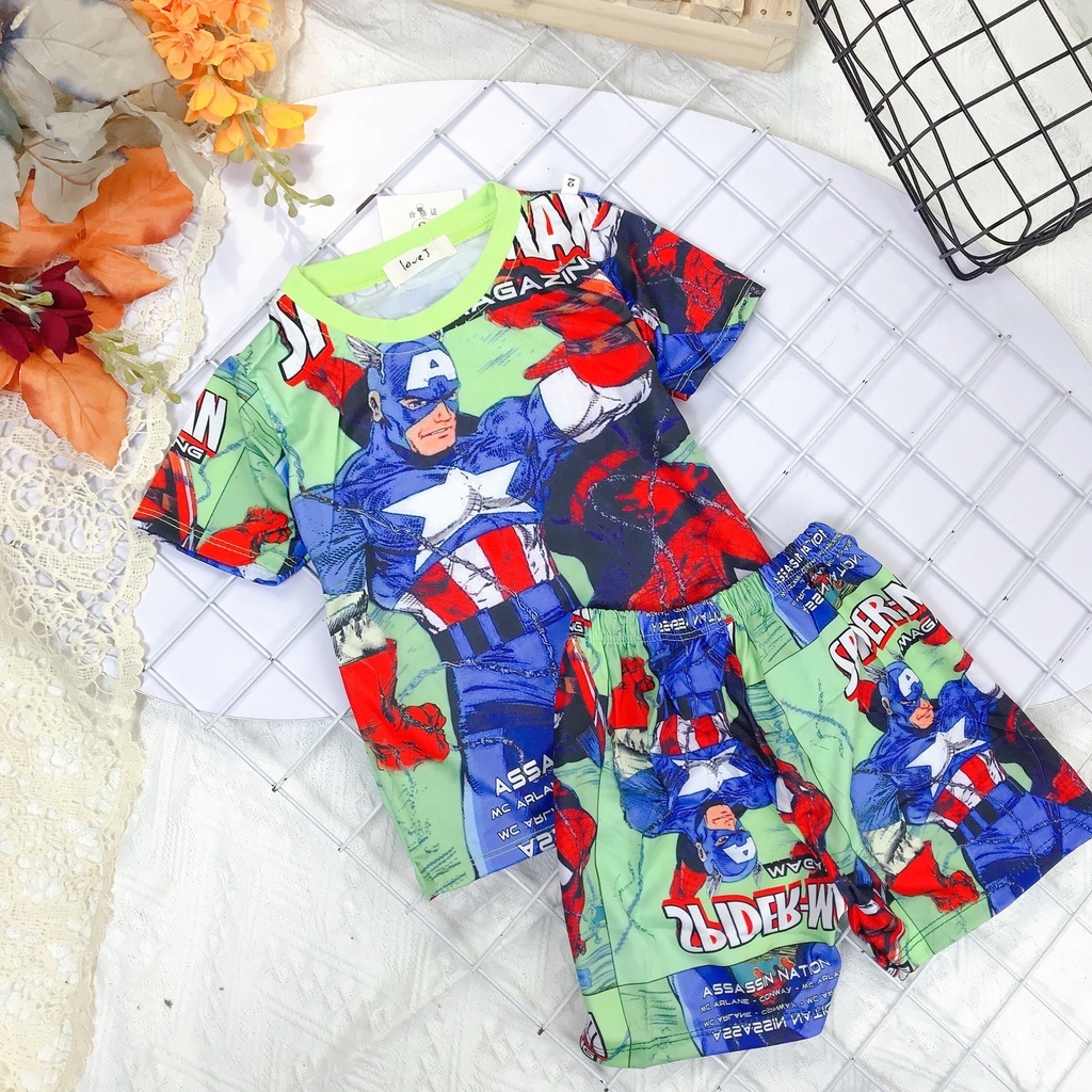 Bộ quần áo siêu nhân bé trai bộ siêu nhân bé trai 8-18kg Tunkid thun 3D giá đặc biệt