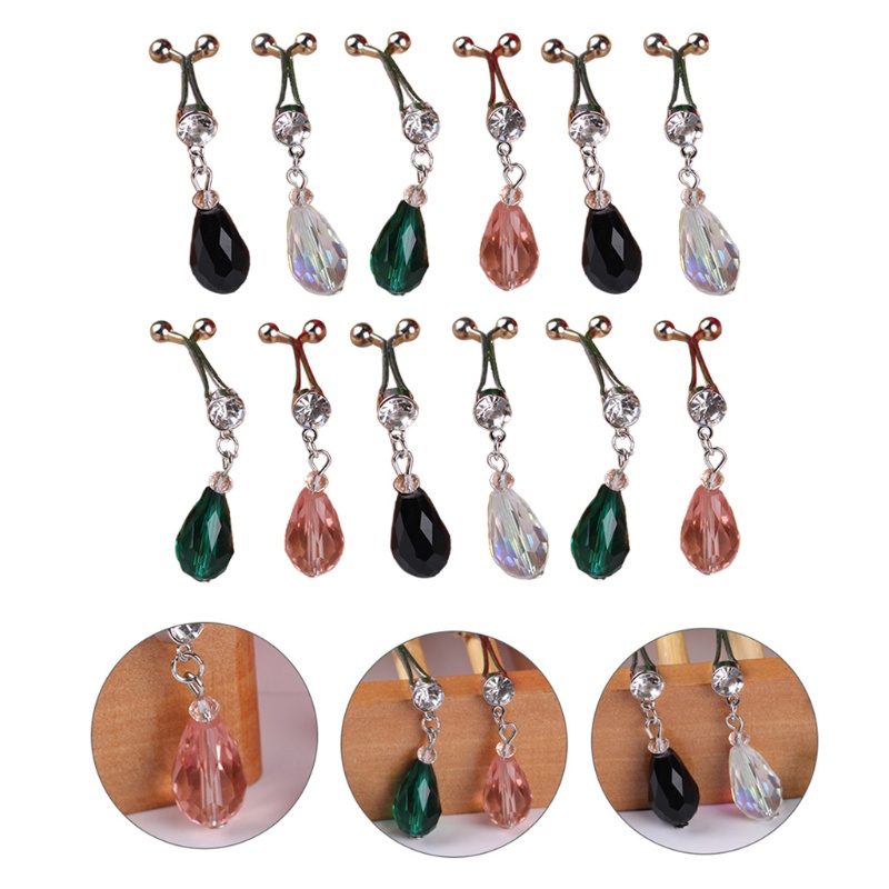 Set 12 Kẹp Khăn Choàng Đạo Hồi Bằng Kim Loại Đính Pha Lê Giả Hình Giọt Nước