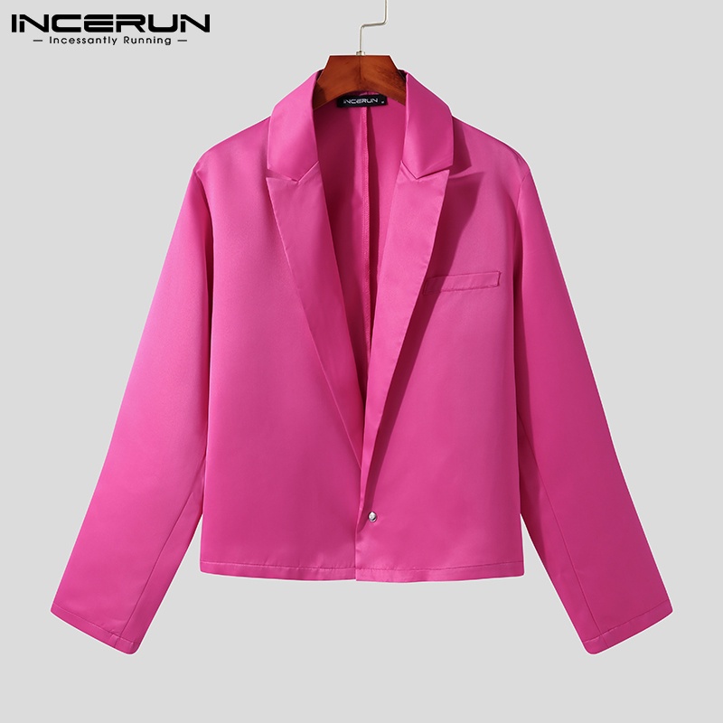 Áo khoác blazer INCERUN 3 màu trơn tay dài mềm mại với 1 nút cài dành cho nam