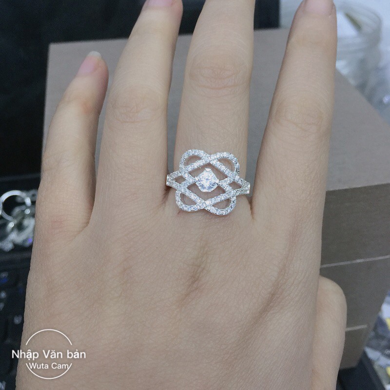 Nhẫn cánh hoa vuông to sang trọng bạc chuẩn đẹp