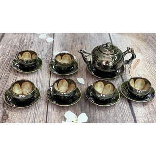Bộ ấm chén dáng Gốc Cây Xanh Bạc_ Ấm trà men hỏa biến nở hoa gốm Sứ Bát Tràng