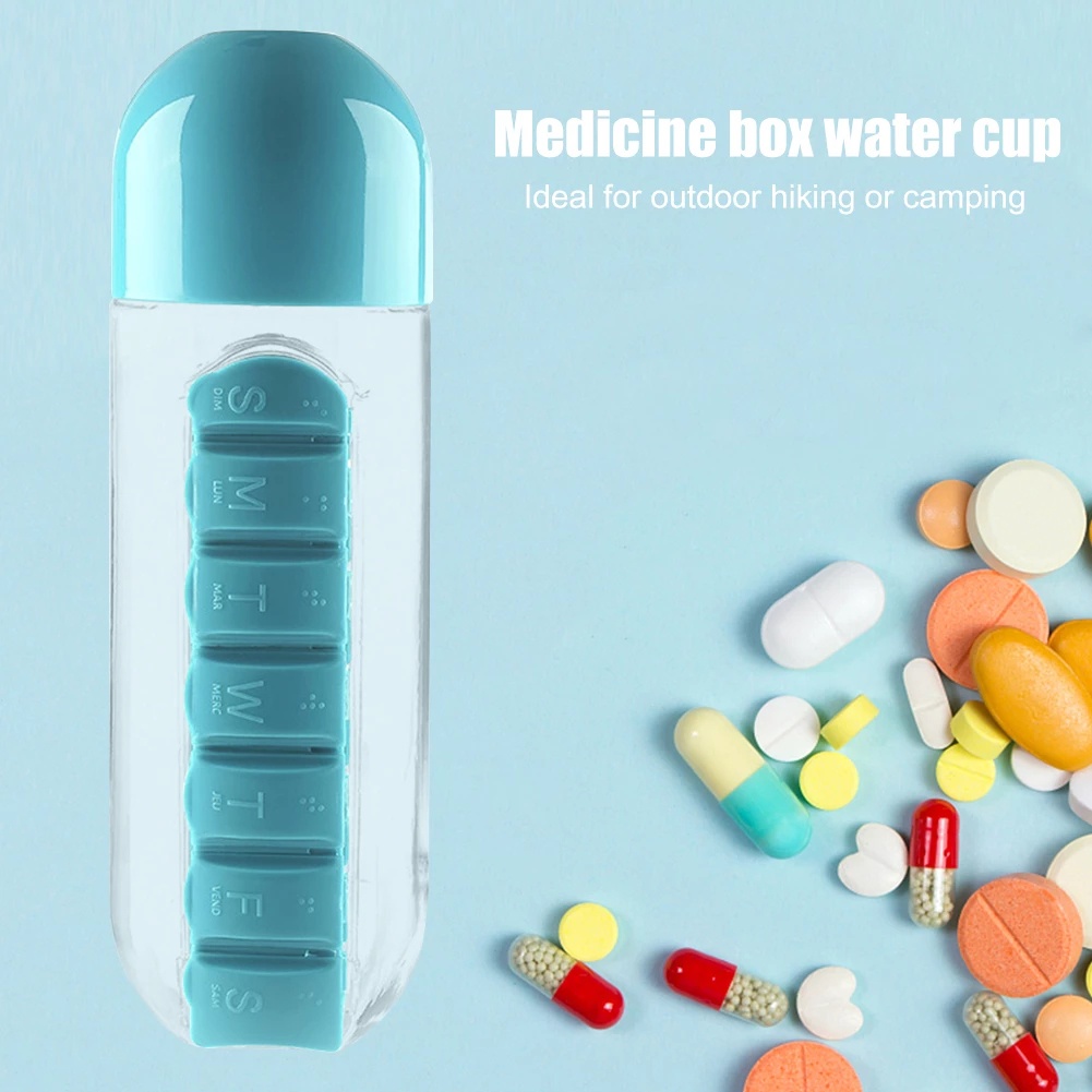 1 Bình Nước Thể Thao 2 Trong 1 Sáng Tạo Đa Năng Kèm Hộp Đựng Thuốc Có Thể Tháo Rời/Chai Đựng Thuốc Sức Chứa Lớn