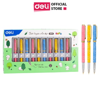 Bút máy kim loại Deli - họa tiết đáng yêu - Vàng/ Hồng/ Xanh dương - CQ893
