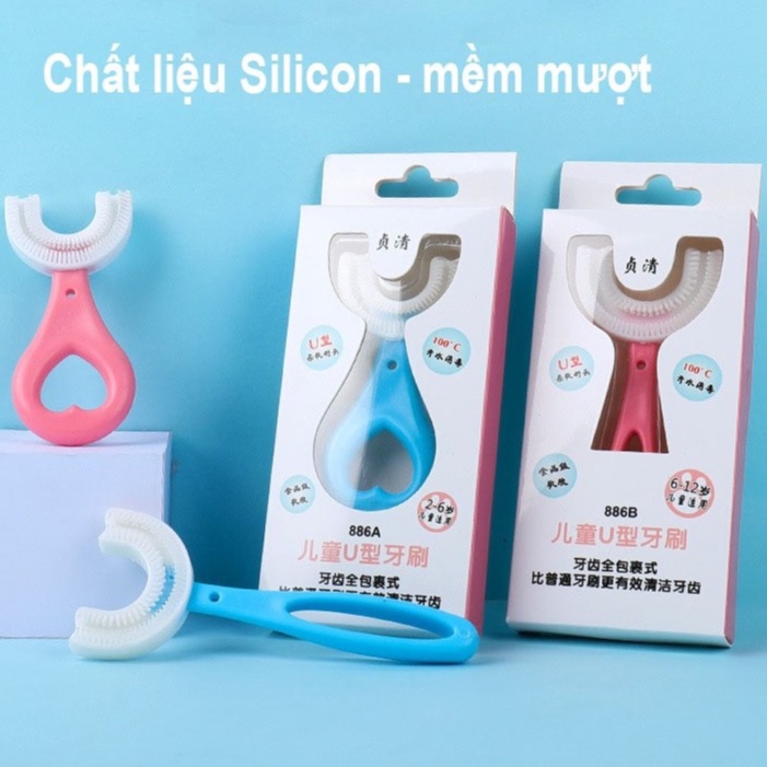 Bàn chải đánh răng silicone chữ U siêu mềm cho bé từ 2 đên 12 tuổi