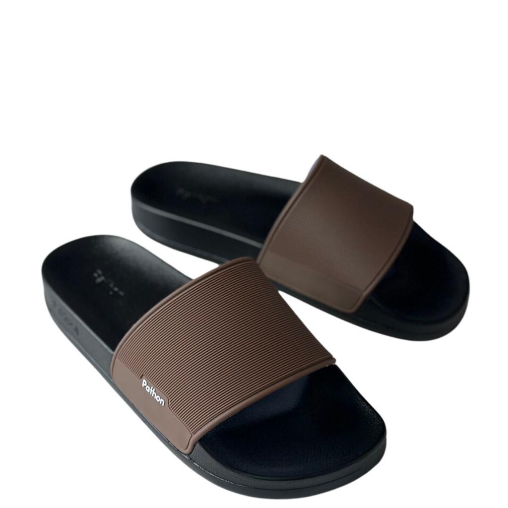 Dép nam nữ quai ngang slipper Pathon quai PVC và đế PU đen quai nâu mẫu SD122