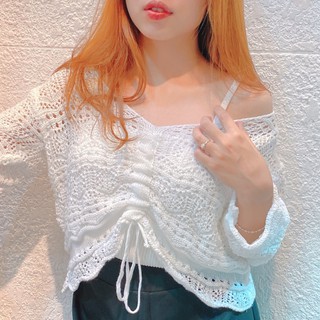 Áo trắng cổ V dây rút DA223