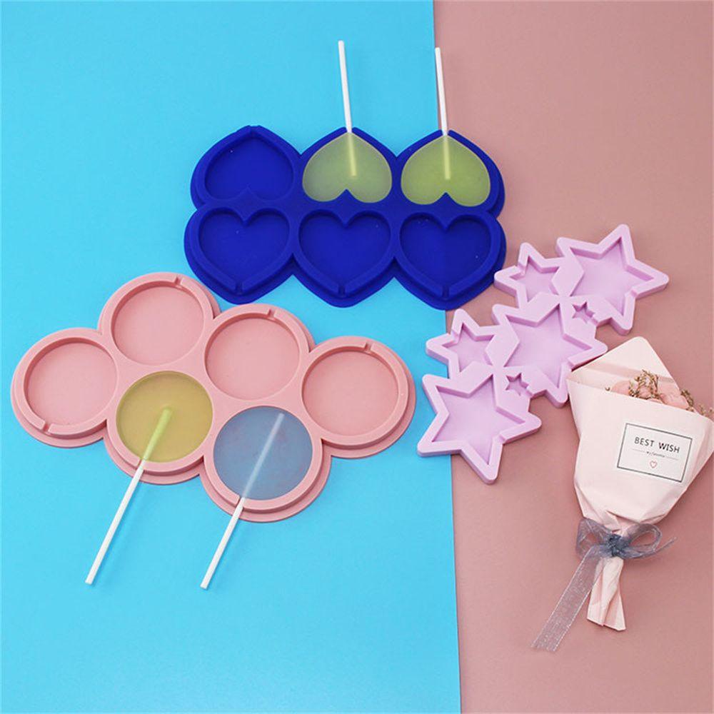 LEISURE Khuôn Silicone Làm Kẹo Mút Hình Tròn / Ngôi Sao / Trái