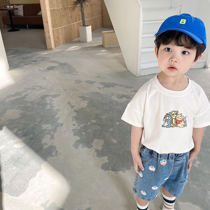 Áo Thun Tay Ngắn Cổ Tròn In Họa Tiết Hoạt Hình Dễ Thương Thời Trang Cho Bé Trai