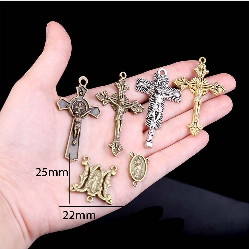 Bộ 10 Đầu Nối Bằng Đồng Phong Cách Công Giáo Cổ Điển Dùng Làm Vòng Tay / Dây Chuyền