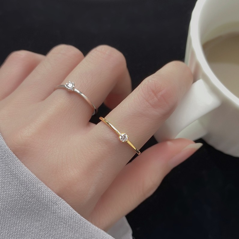 Nhẫn nữ bạc nhẫn bạc s925 basic insflash đính đá pha lê có size Cá jewelry