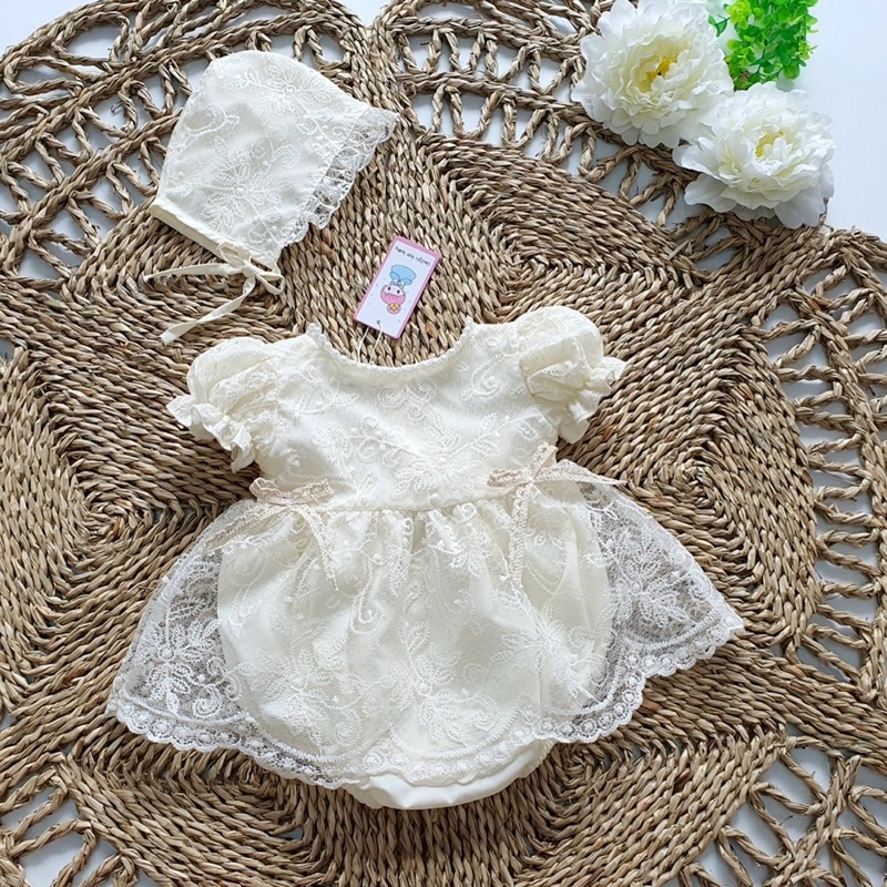 Body thiết kế cho bé gái - Body ren kèm mũ cho bé