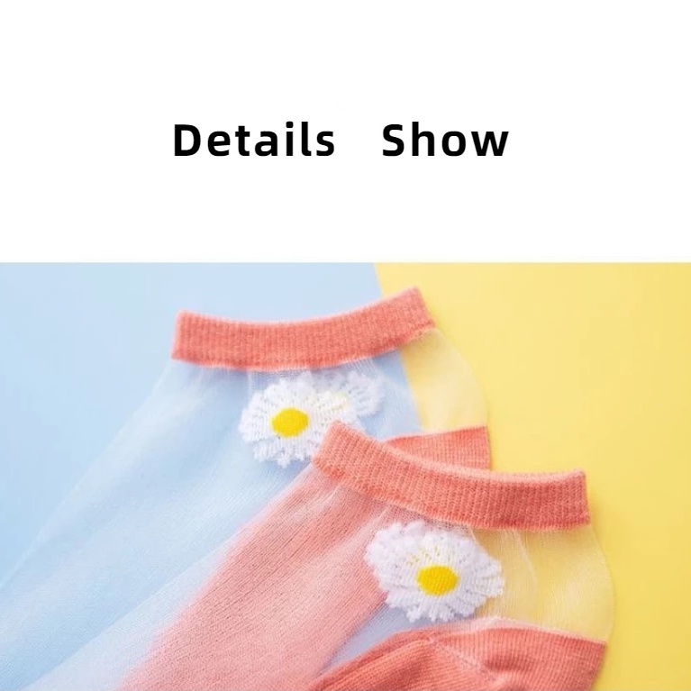 1 Đôi Vớ Trong Suốt Vải Lụa Mỏng Cổ Thấp In Hình Hoa Cúc Nhỏ Dễ Phối Đồ