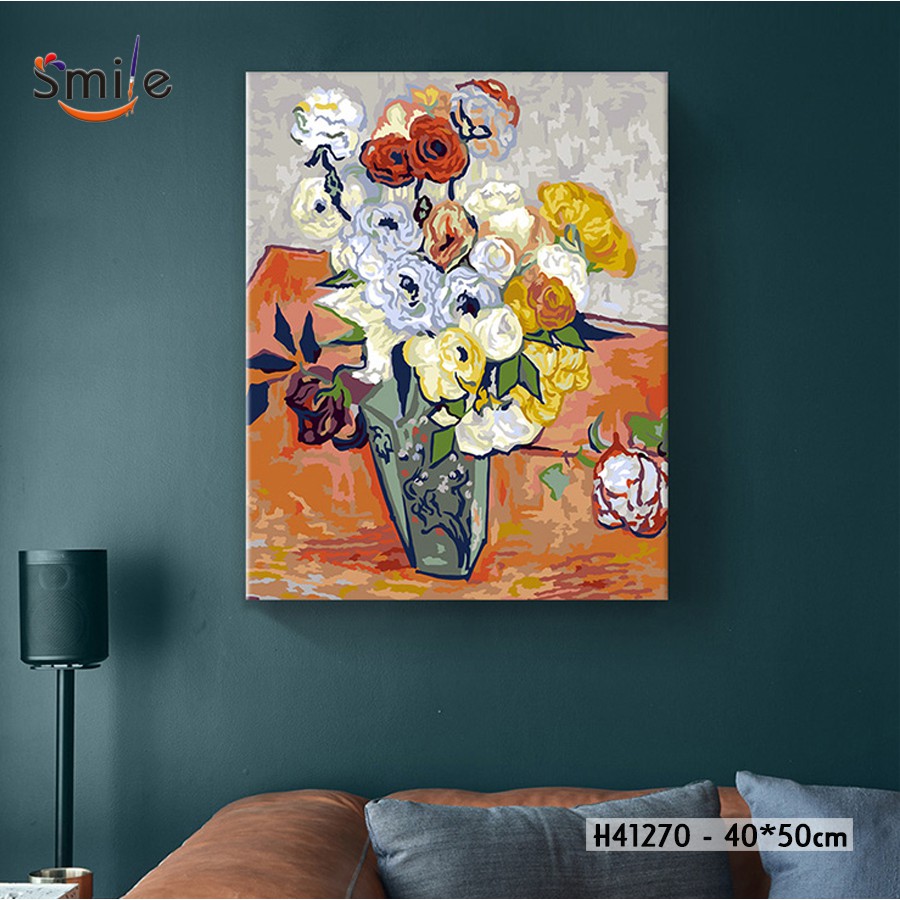 Tranh tô màu theo số sơn dầu số hóa cao cấp Smile FMFP Lọ hoa trừu tượng Vincent Van Gogh H41250