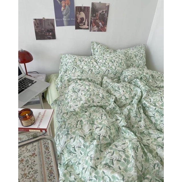 Set Bộ Vỏ Chăn Ga Cotton Living Hoa Nhí, Chất Cotton Mát, Thấm hút Tốt_shinbedding