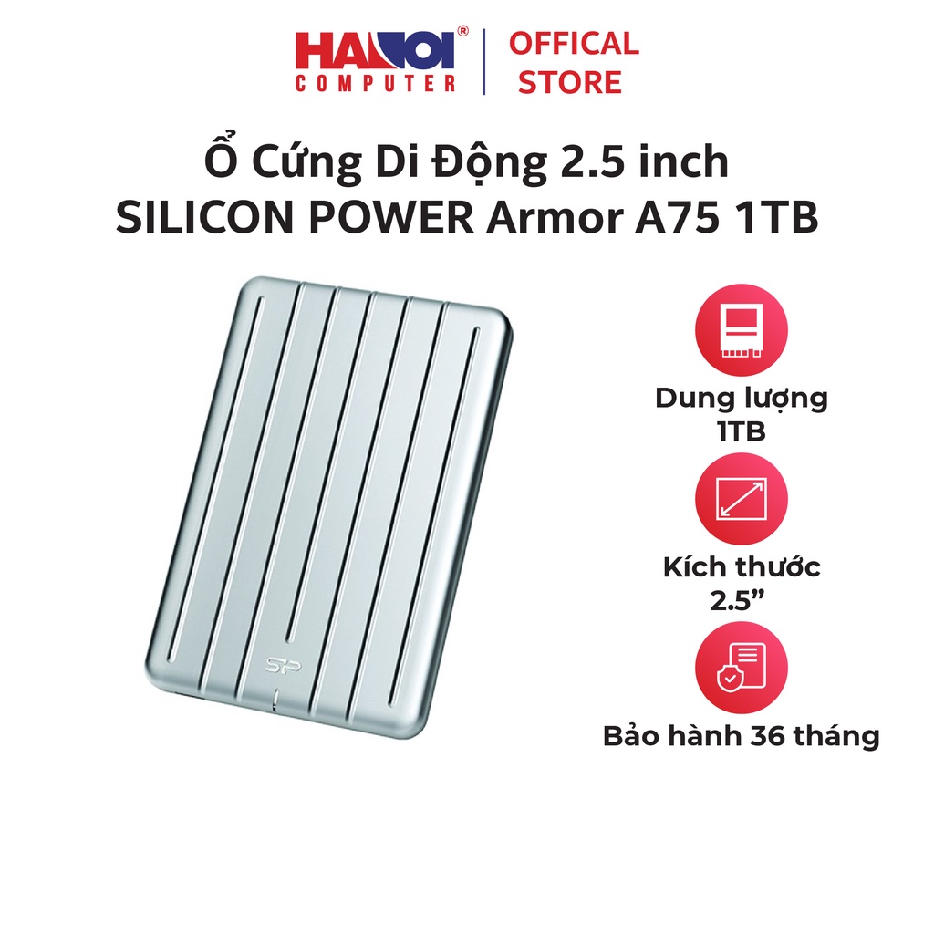 Ổ Cứng Di Động SILICON POWER Armor A75 1TB/2TB 2.5 inch SP010TBPHD75S3S (USB Type C) với khả năng chịu nhiệt cao