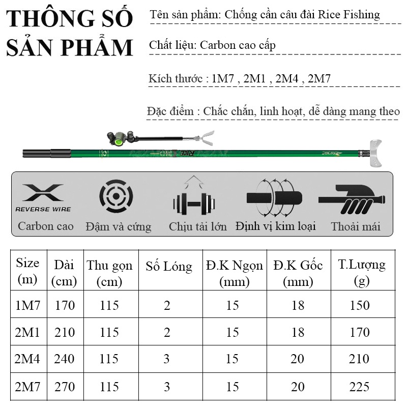 Chống Cần Câu Đài Gác Cần Câu Đài Rice Fishing chất liệu Carbon có thể thu gọn cao cấp KK-3