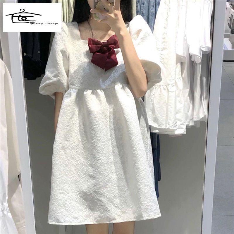 Đầm Công Chúa Cổ Vuông Tay Phồng Màu Trắng Kiểu Pháp Thời Trang Mùa Hè Cho Nữ