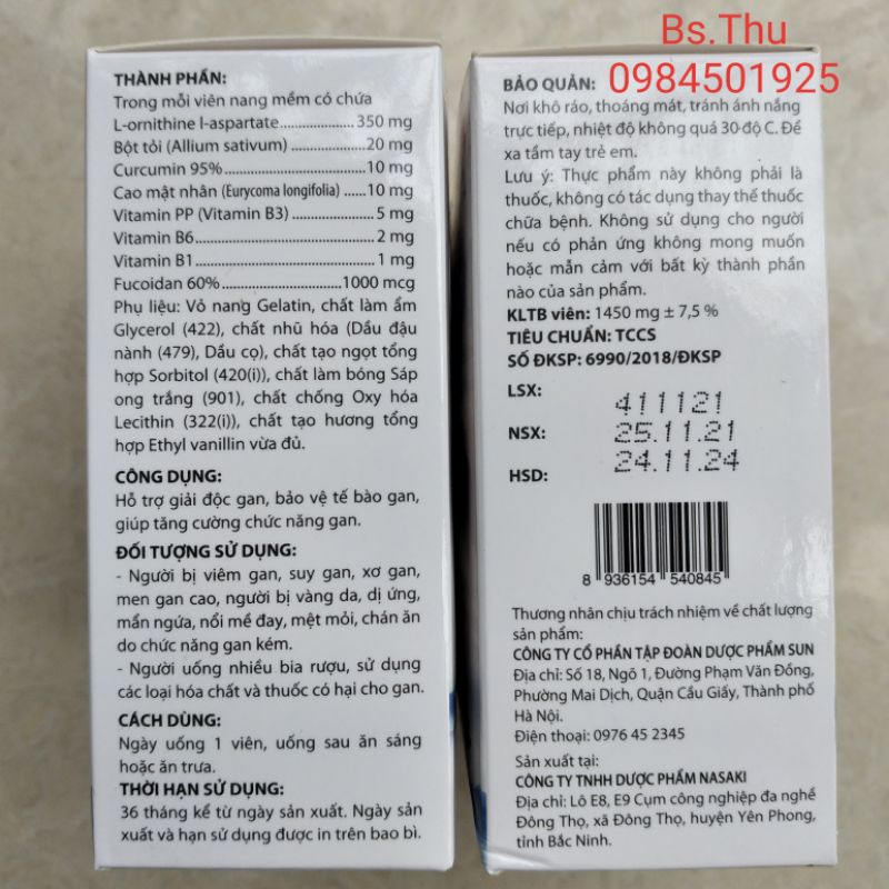 ORNISUN hộp 60 viên, hỗ trợ giải độc gan, tăng cường chức năng gan, hàm lượng cao, dùng mỗi ngày 1 viên