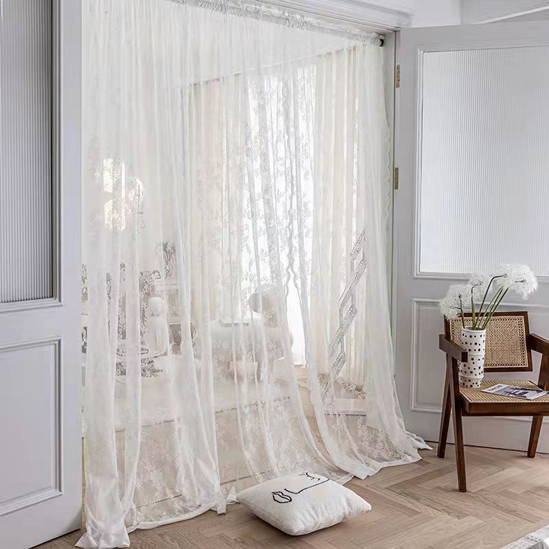 Rèm cửa sổ ngắn thêu ren màu trắng phong cách Bắc Âu cho gia đình