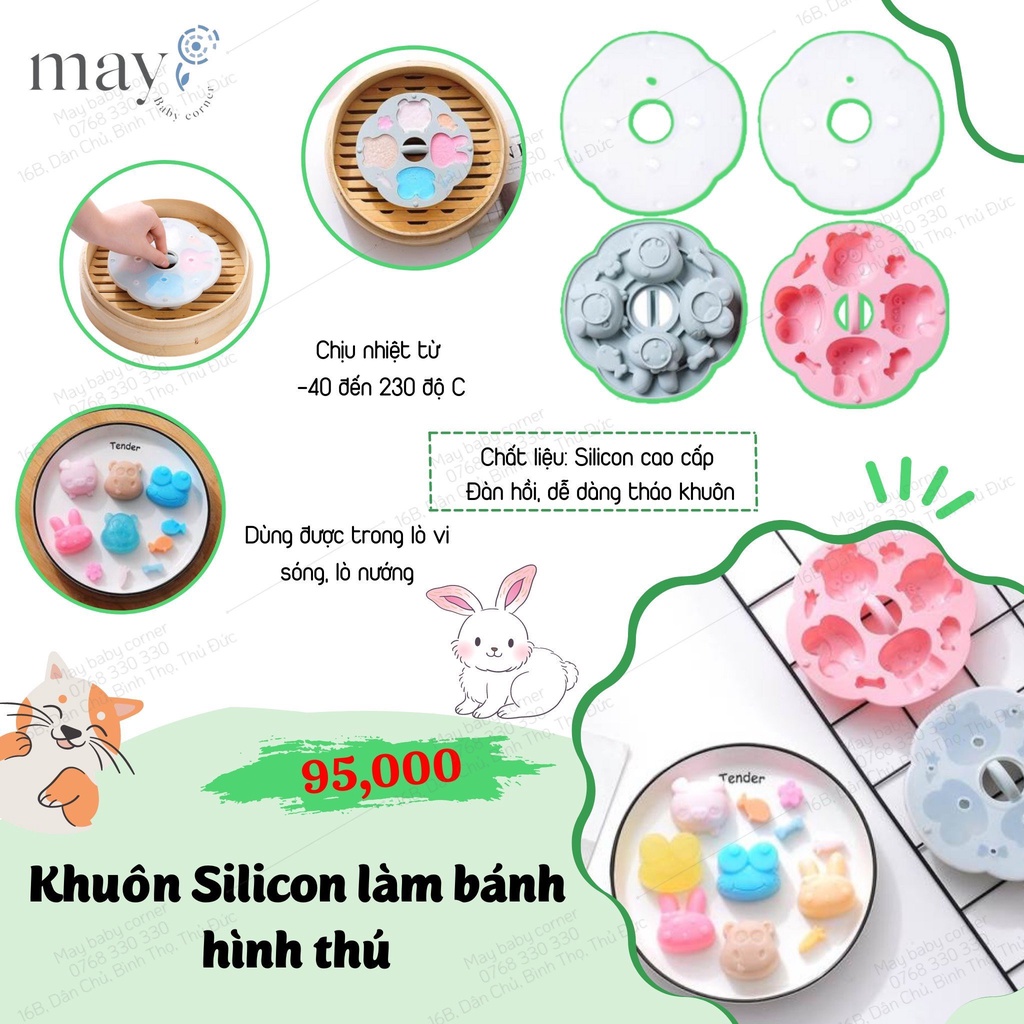 Khuôn thú tròn silicon hấp, nướng bánh, đậu hủ non