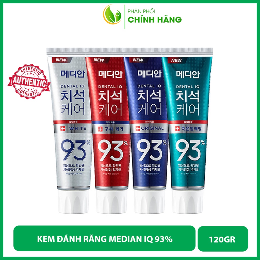 Kem đánh răng Median Dental IQ 93% 120g Hàn Quốc, kem đánh trắng răng Median, thơm miệng, ngừa sâu răng