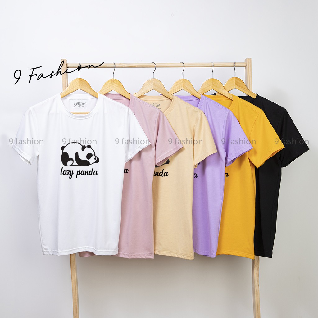 Áo thun unisex 9 Fashion T07 áo thun tay ngắn cổ lọ cotton vải mềm, không xù lông in hình LAZY PANDA