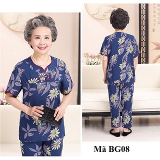 Bộ lanh quần dài áo cộc người già loại cổ tròn đẹp trẻ ( đủ size, có ảnh mẫu )