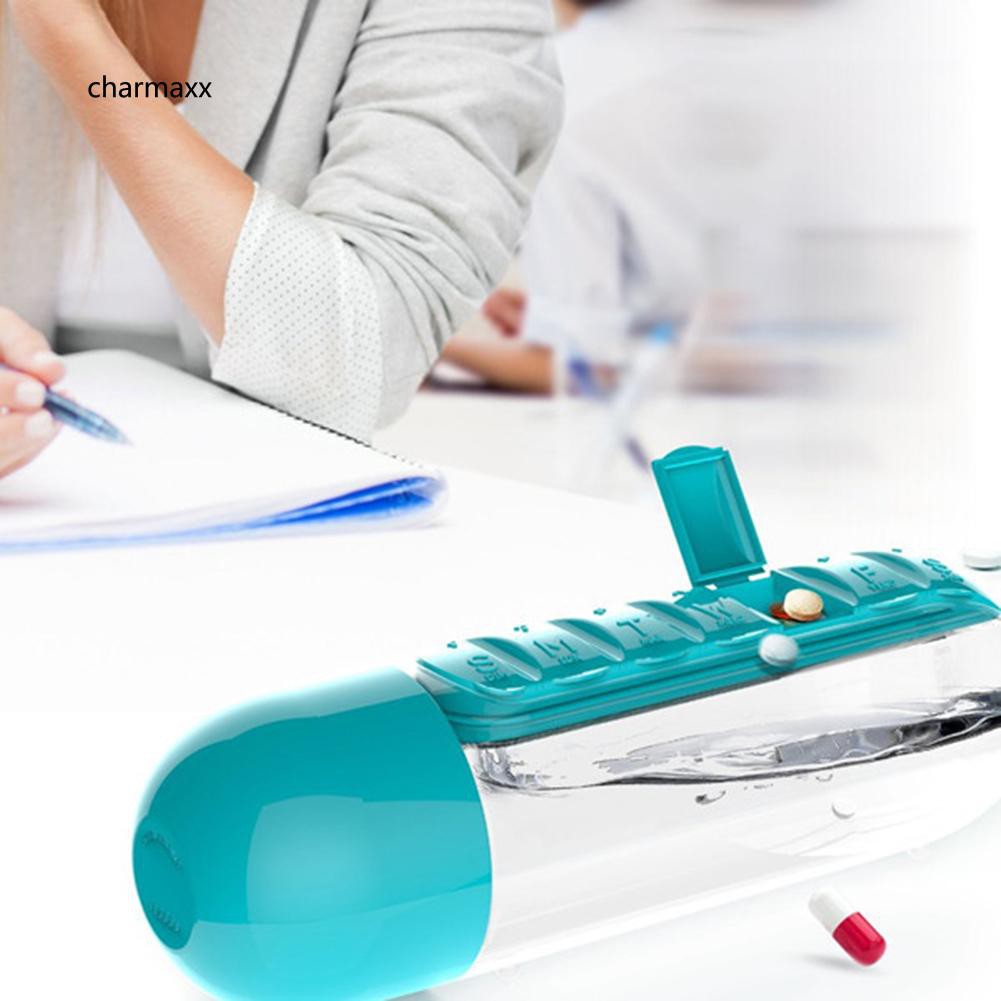 Bình đựng nước 2 trong 1 600ml kèm khay đựng thuốc siêu tiện lợi | BigBuy360 - bigbuy360.vn