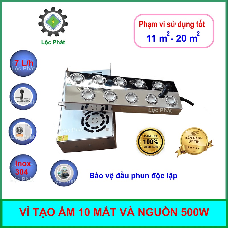 Combo vỉ phun sương 10 mắt và máy đo độ ẩm nhà yến, điều khiển nhiệt độ nhà yến, nhà nấm Lộc Phát CB-ĐKNA-V10MN