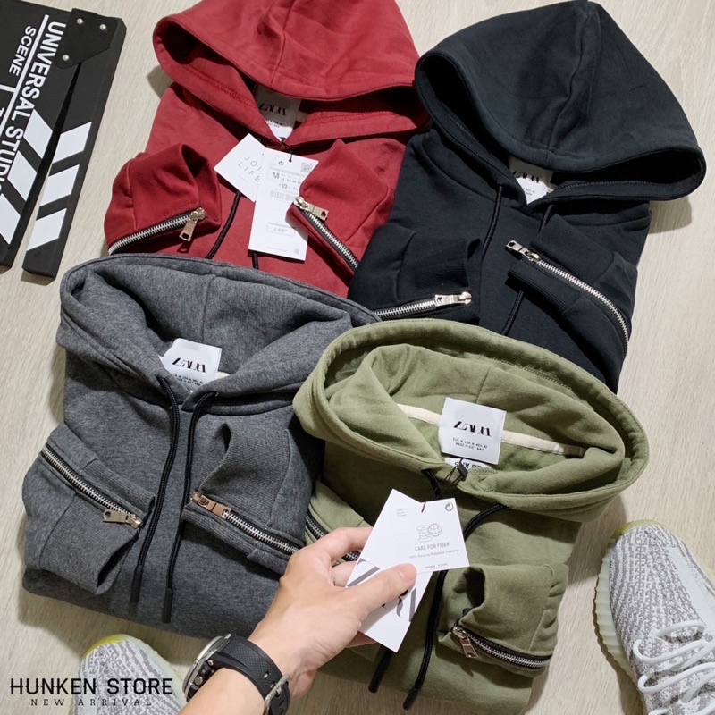 Áo hoodie ZR phối zip tay dài streetwear khoác có nón unisex cặp đôi nam nữ đẹp Chất thun nỉ bông cao cấp | HunKen Store