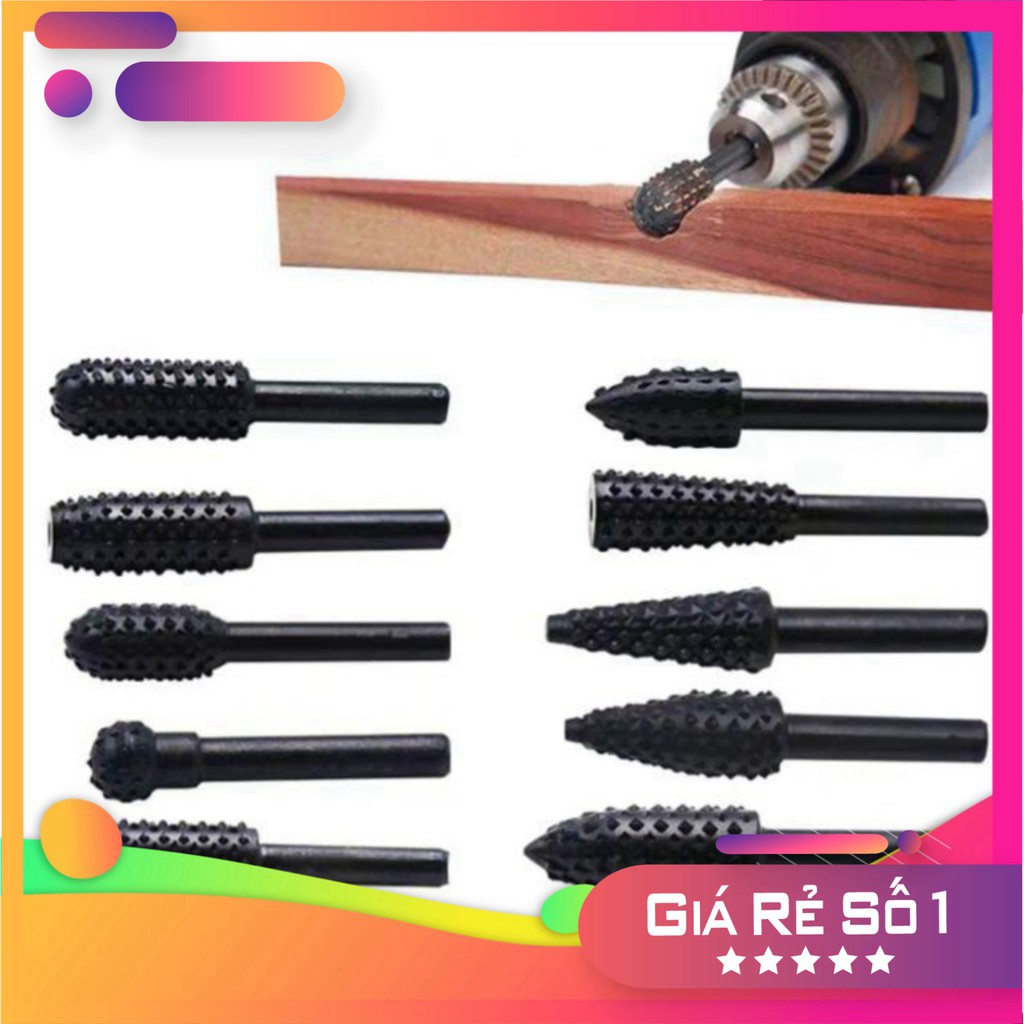 Bộ 10 mũi mài gỗ lũa bon sai cốt 6.35mm Xả hàng