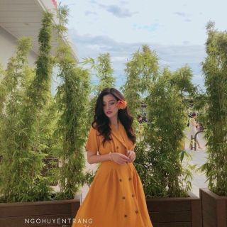 Đầm cổ vest 2 hàng nút