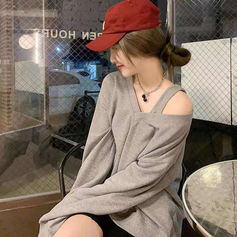 Áo sweater trễ vai dáng rộng thời trang xuân thu cho nữ