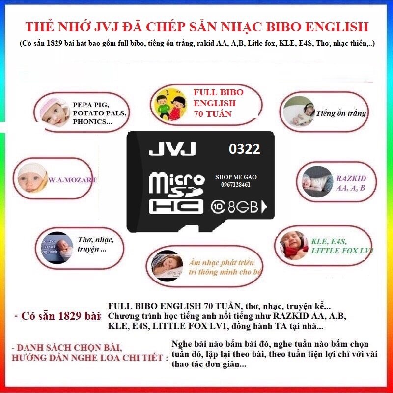 thẻ nhớ chép sẵn file nhạc và sách danh sách bài hát nghe tắm ngôn ngữ
