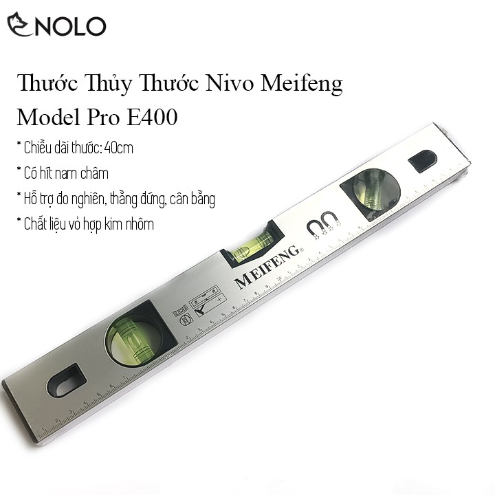 Thước Thủy Thước Nivo Meifeng Model Pro E400 Từ Tính Đo Góc Đo Cân Bằng Chất Liệu Vỏ Nhôm Dài 40cm Hít Nam Châm