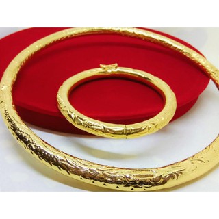 Kiềng cưới cô dâu và lắc tay cô dâu tặng nhẫn trơn 9999