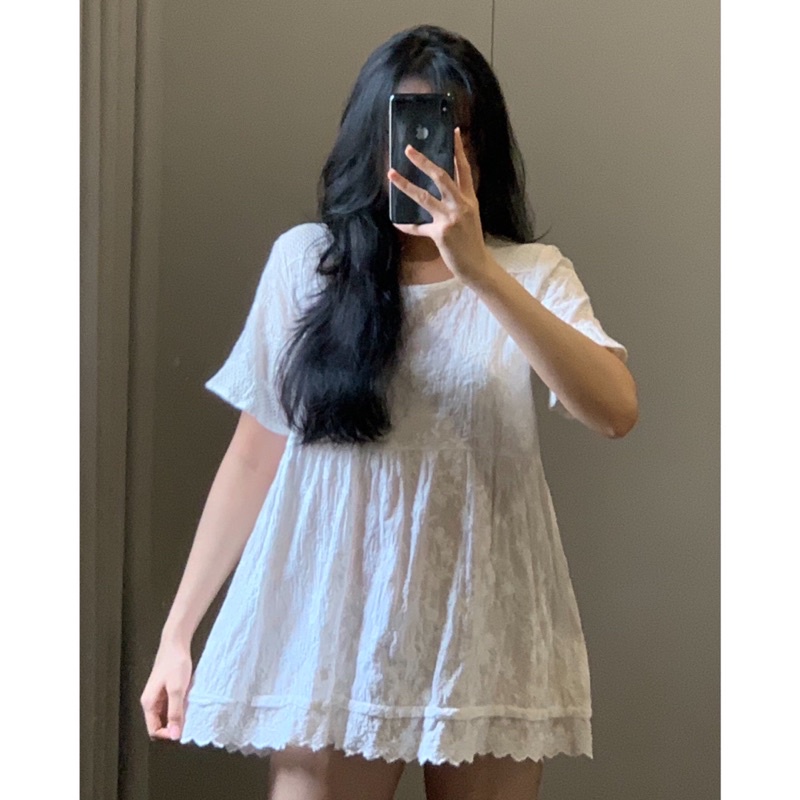Áo babydoll trắng đồ si đồ secondhand 2hand
