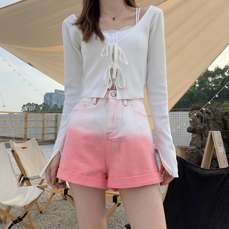 Quần short denim 1836 thiết kế lưng cao thời trang cho nữ