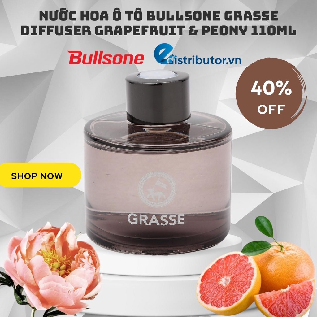Nước Hoa Ô Tô Cao Cấp Bullsone Grasse Diffuser Grapefruit & Peony  110ml  - Hàng Chính Hãng