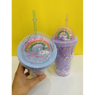 Ly cầu vồng Cute tặng kèm ống hút