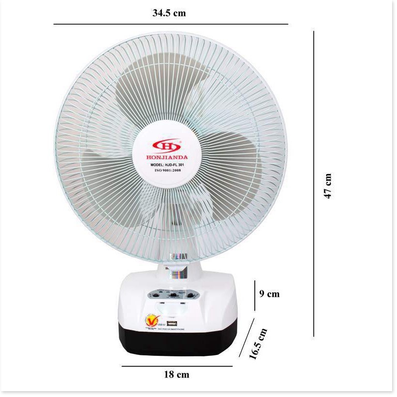 Quạt và Đèn Sạc HJD-FL 301 LED - 1 bình Điện Gia Dụng Bảo Minh - Điện Gia Dụng Bảo Minh