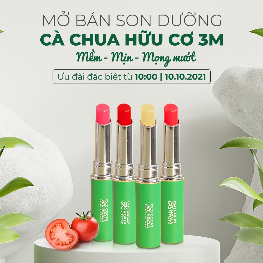 Son dưỡng môi có màu - son làm hồng môi cà chua hữu cơ 3M Cocayhoala - Dưỡng môi an toàn cho mẹ bầu, mẹ sau sinh 1.5g