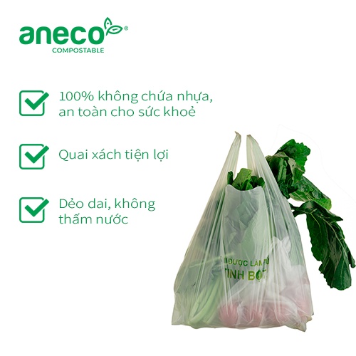 Túi shopping có quai ANECO phân hủy sinh học hoàn toàn - Không nhựa 100% - Bảo vệ môi trường (1kg)